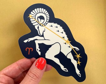 Pegatina para parachoques de astrología del horóscopo del zodiaco de Aries, calcomanía de vinilo de alta calidad adecuada para interiores/exteriores/pegatina para parachoques, fabricada en EE. UU.