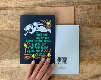 Funky Christian Christmas Cards with Angel and Bible Verse - Set of 20 with 22 Kraft Envelopes