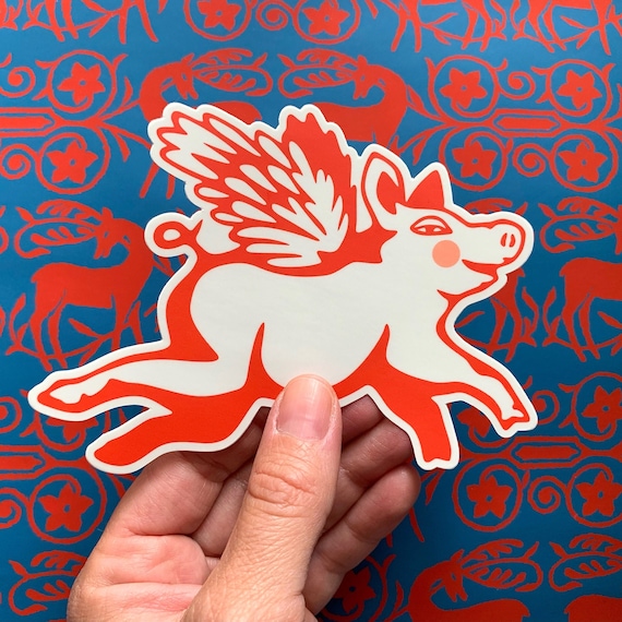 When Pigs Fly - Flying Pig Whimsical Bumper Sticker - High Quality Vinyl Decal Suitable for Indoor / Outdoor / Bumper Sticker - Made in USA