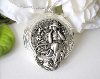 Mucha Locket Necklace, Alphonse Mucha Pendant, Keepsake Locket, Art Nouveau Style, Wedding, Bridesmaid Gift, Unique Gift, Christmas Gift