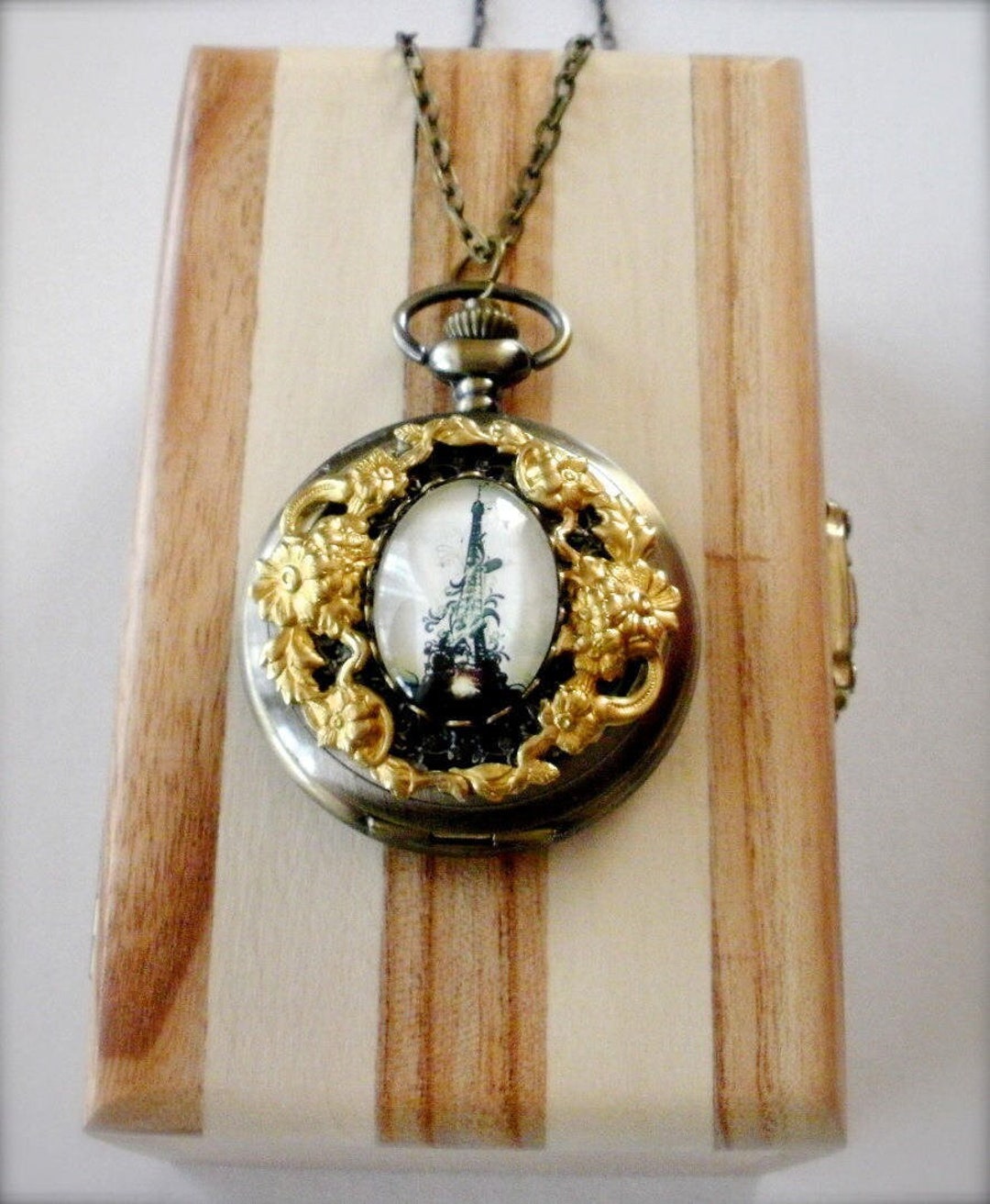 Eiffel Tower Watch Necklace Eiffel Tower Floral Pocket Watch Etsy