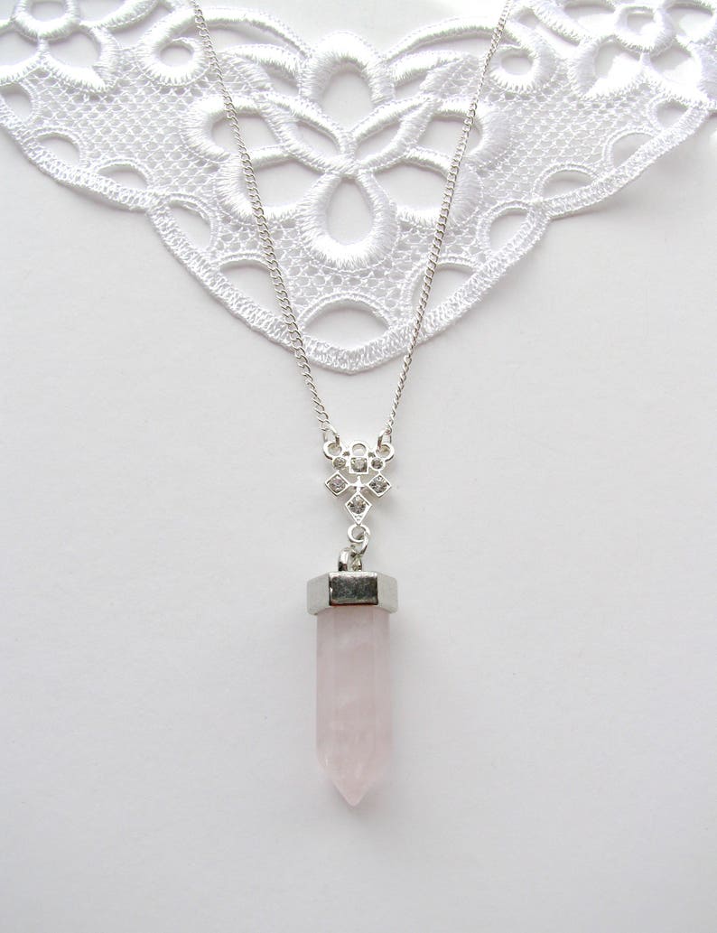 Rose Quartz Pendant Gift for Her Pink Love Stone Silver Necklace Stone Jewelry Point Rose Quartz Necklace Rose Quartz Necklace