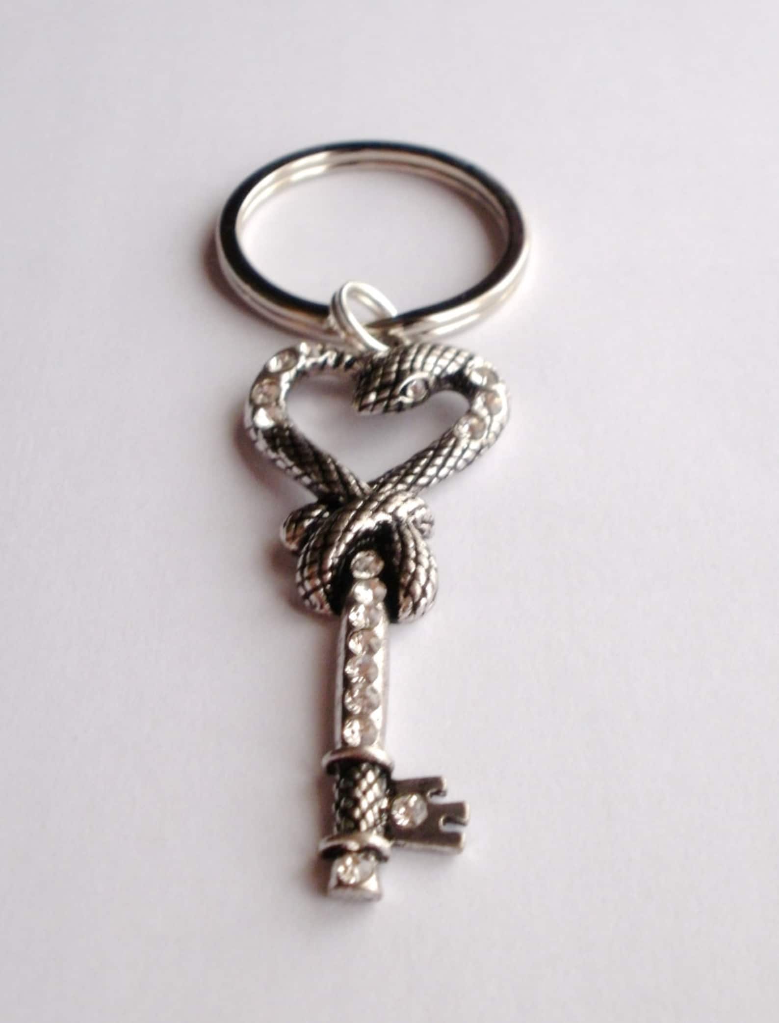 Rhinestone Snake Key Keyring Snake Key Key Chain Antiqued Etsy