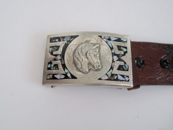 Vintage Belt with Horse Head Silver & Abalone Shel