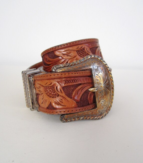 Hand Tooled Leather Belt, Tony Lama Hand Made Leat