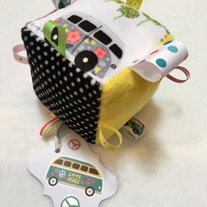 Hippie Van Minky Sensory Baby Block with Ribbons and Bells