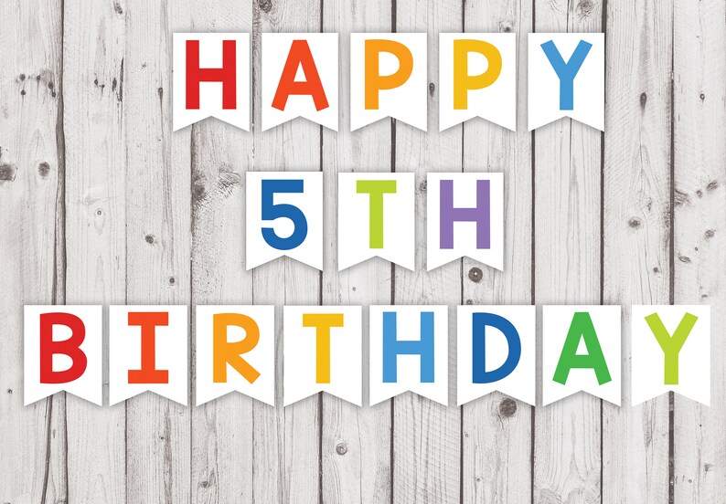5th birthday printable banner rainbow color party pennant etsy