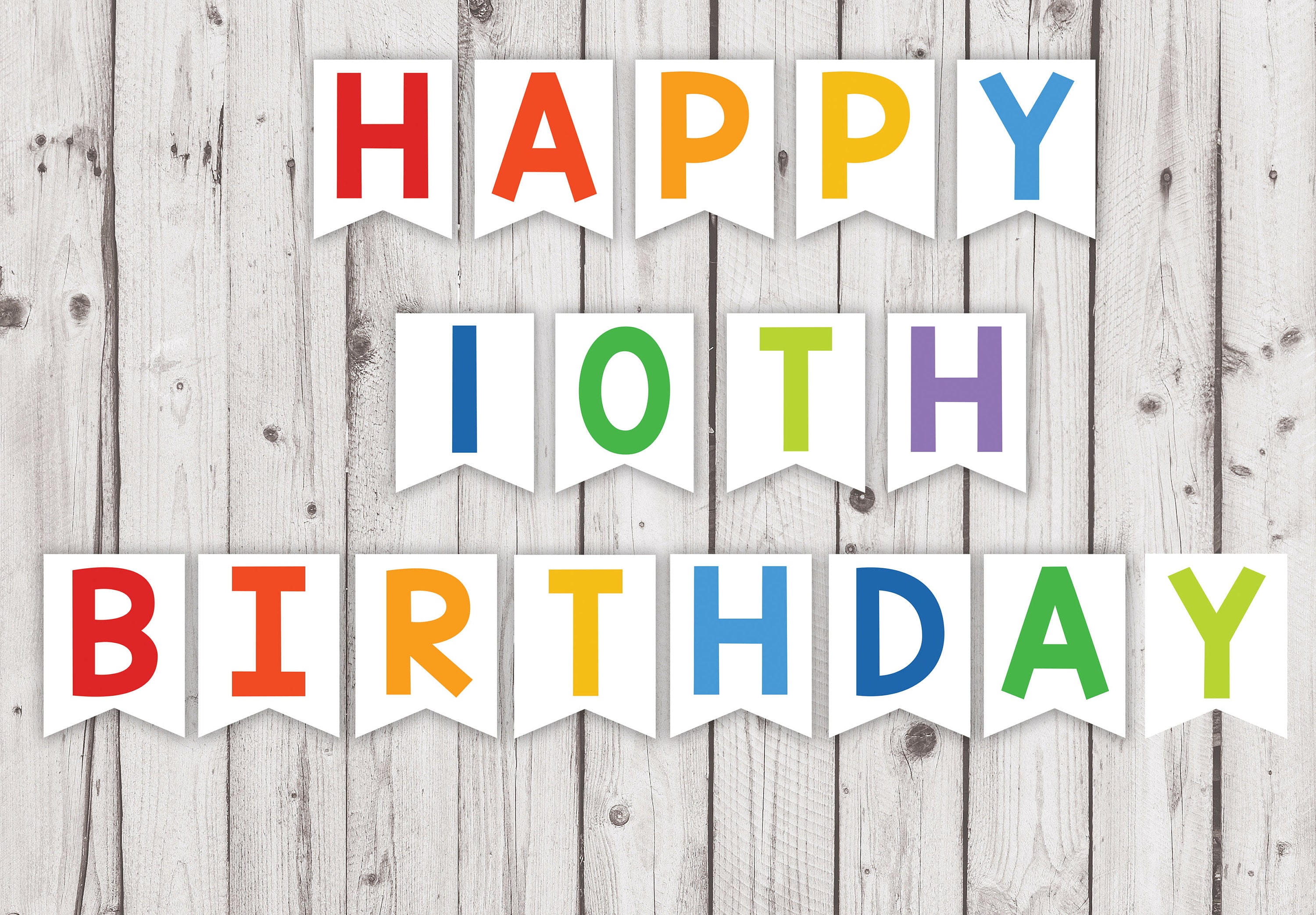 Happy 10th birthday printable banner multicolor party pennant | Etsy