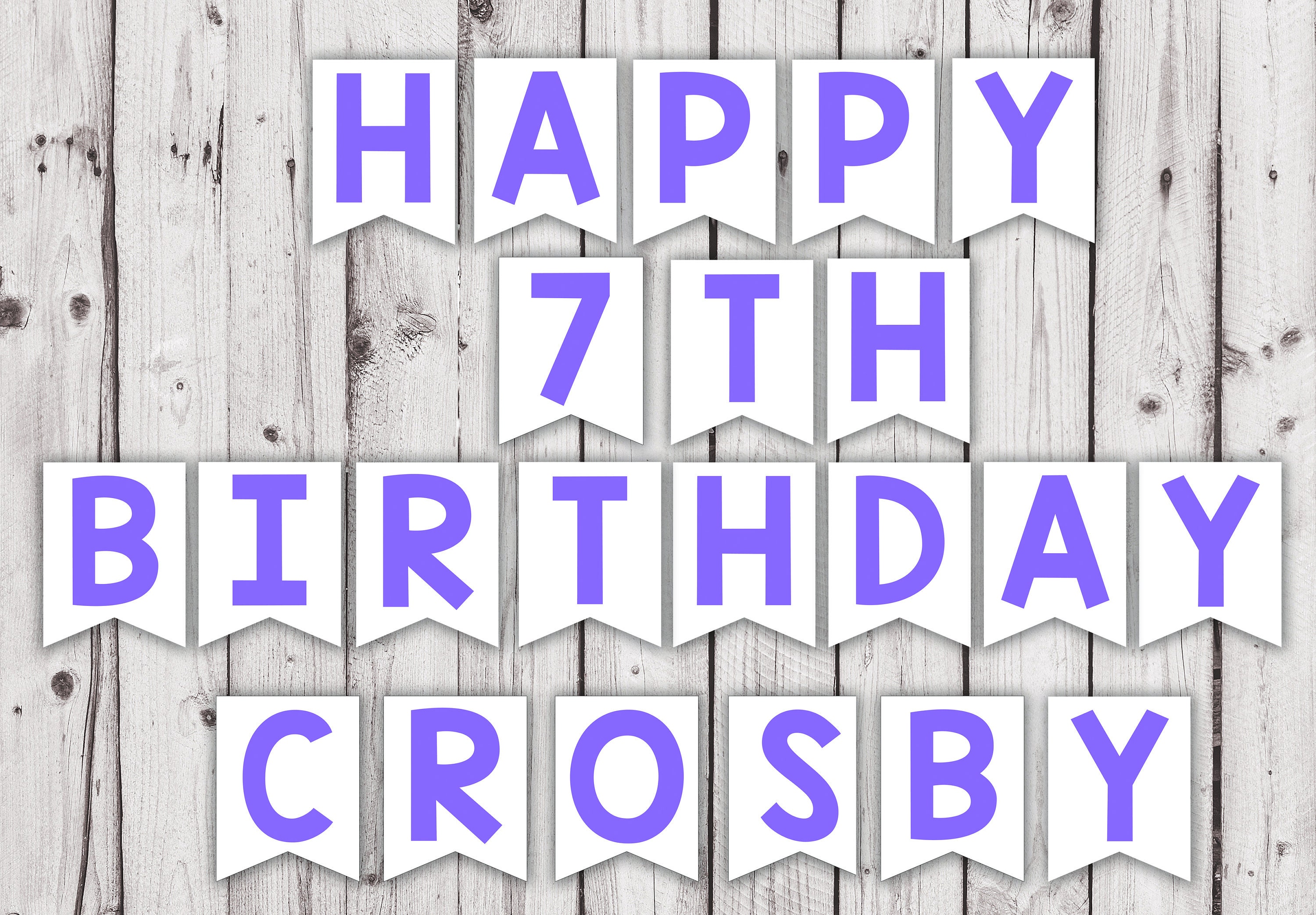 Happy 7th Birthday Printable Banner Purple Color Party Etsy