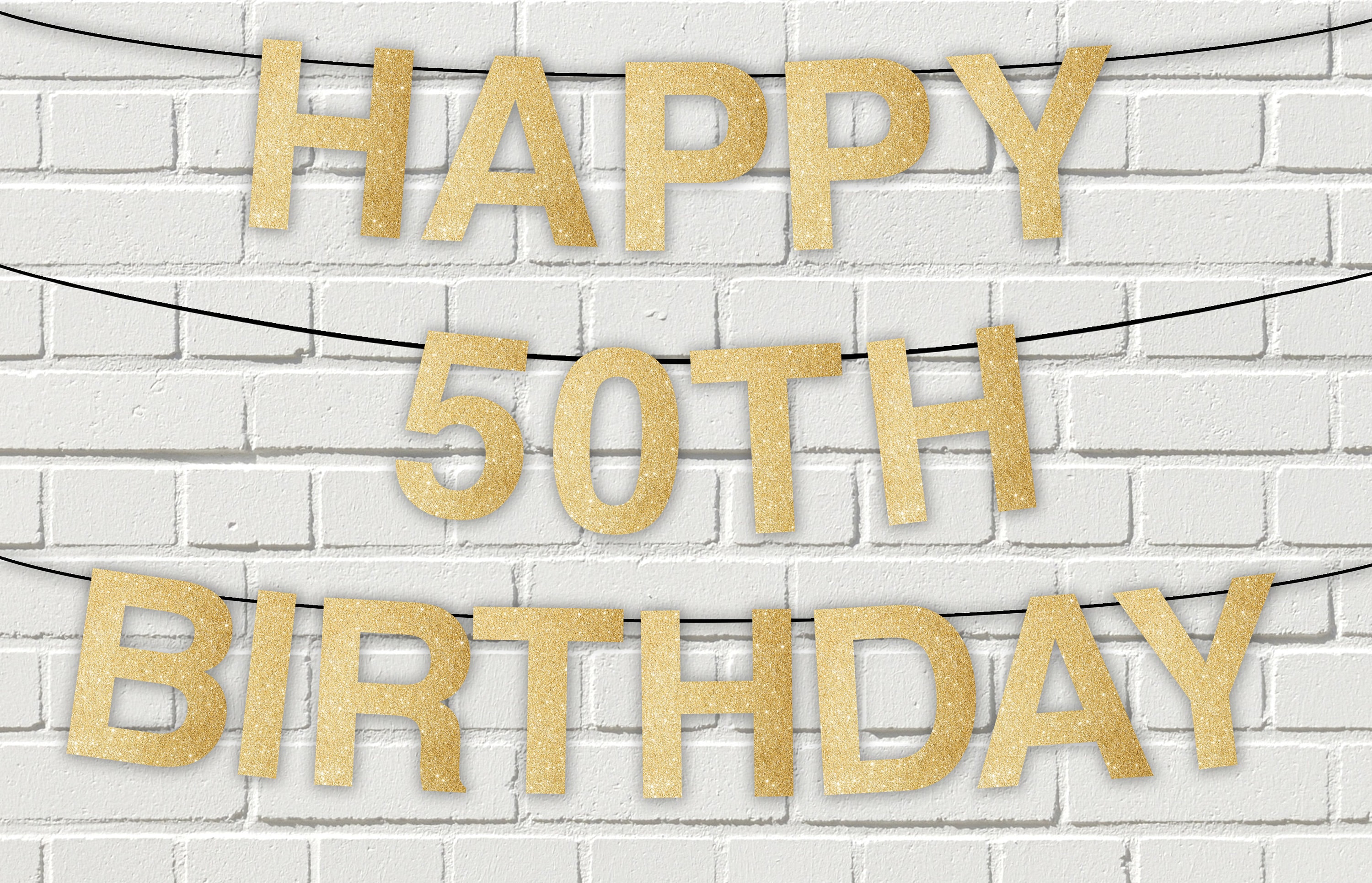 happy 50th birthday gold glitter printable letters etsy