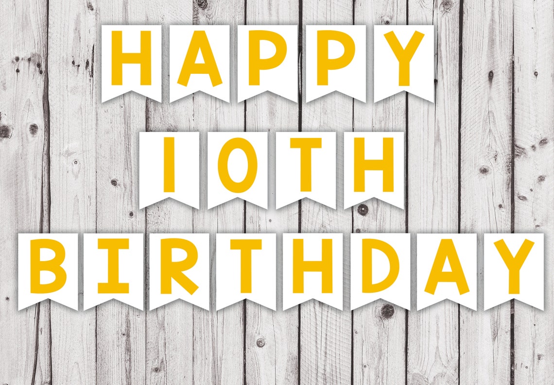 Happy 10th Birthday Printable Banner Yellow Color Party - Etsy