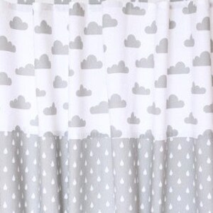 2 Curtain Scarves Clouds Drops Grey White image 1