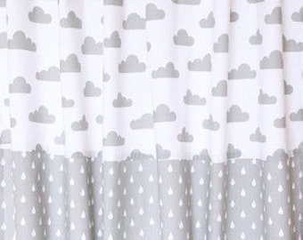 2 Curtain Scarves Clouds Drops Grey White
