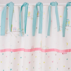 Curtain Owls Stars Pink Turquoise image 2