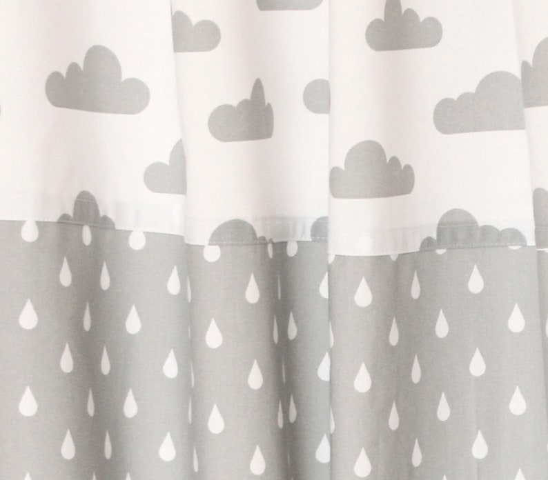 2 Curtain Scarves Clouds Drops Grey White image 2