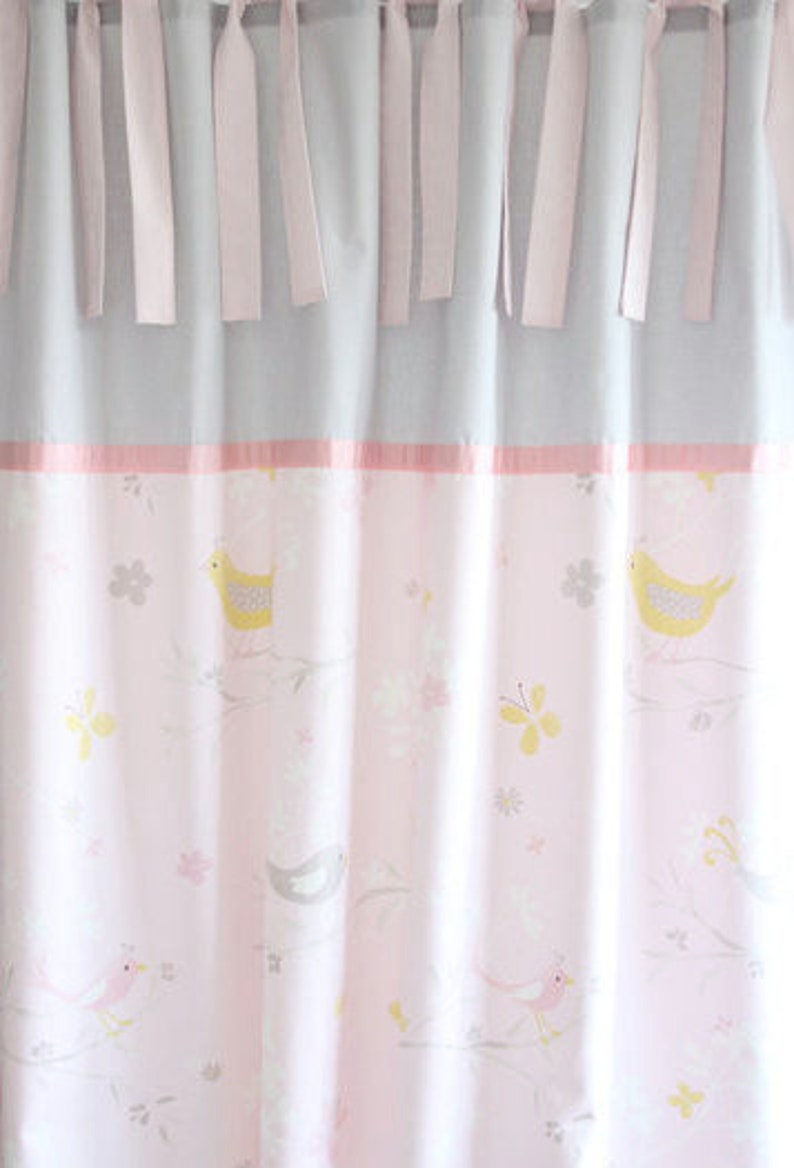 Curtain curtain bird pink gray image 1