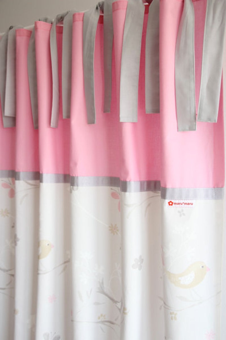 Curtain curtain bird gray pink image 2