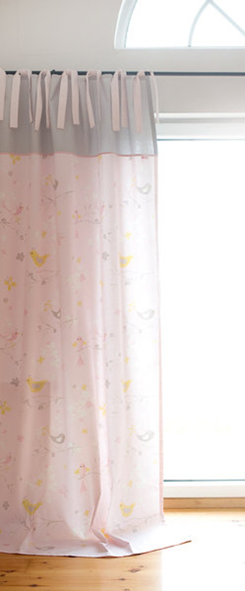 Curtain/curtains, little birds pink/gray image 2