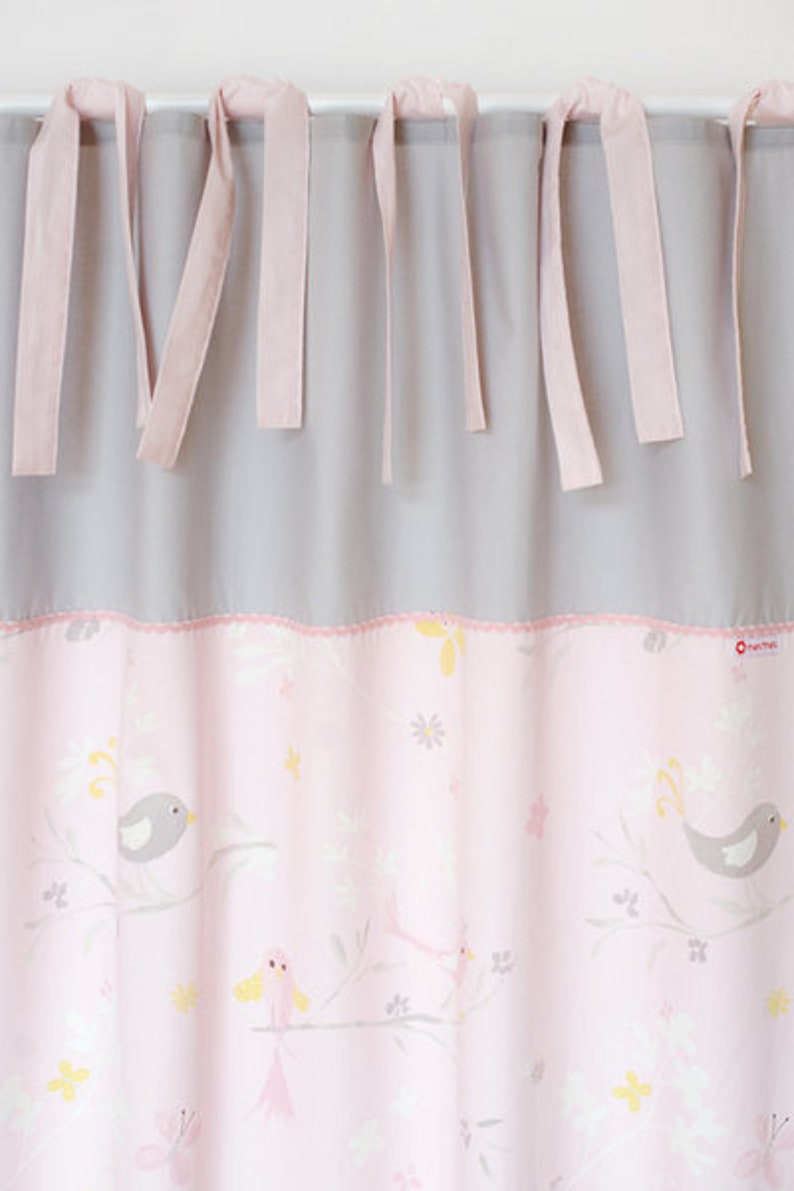 Curtain/curtains, little birds pink/gray image 1