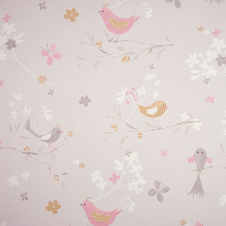 Curtain curtain bird gray pink image 3