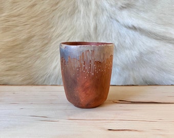 White & Ochre Cup // Pit Fire Pottery