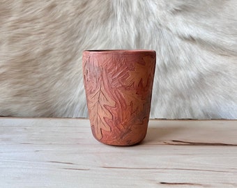 Rustic Wild Clay Oak Leaf Cup // Pit Fire Pottery