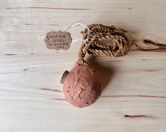 Pit Fired Clay Vessel and Cork Pendant // with Buckskin Cordage