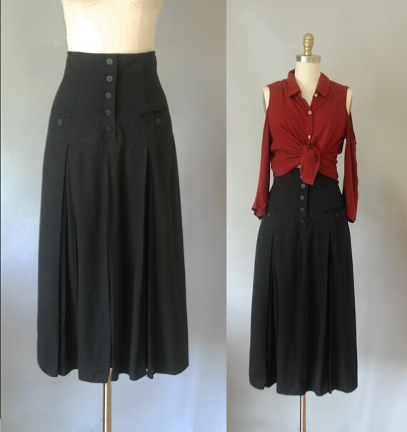 black high waist pleated skirt, midi skirts, prepp