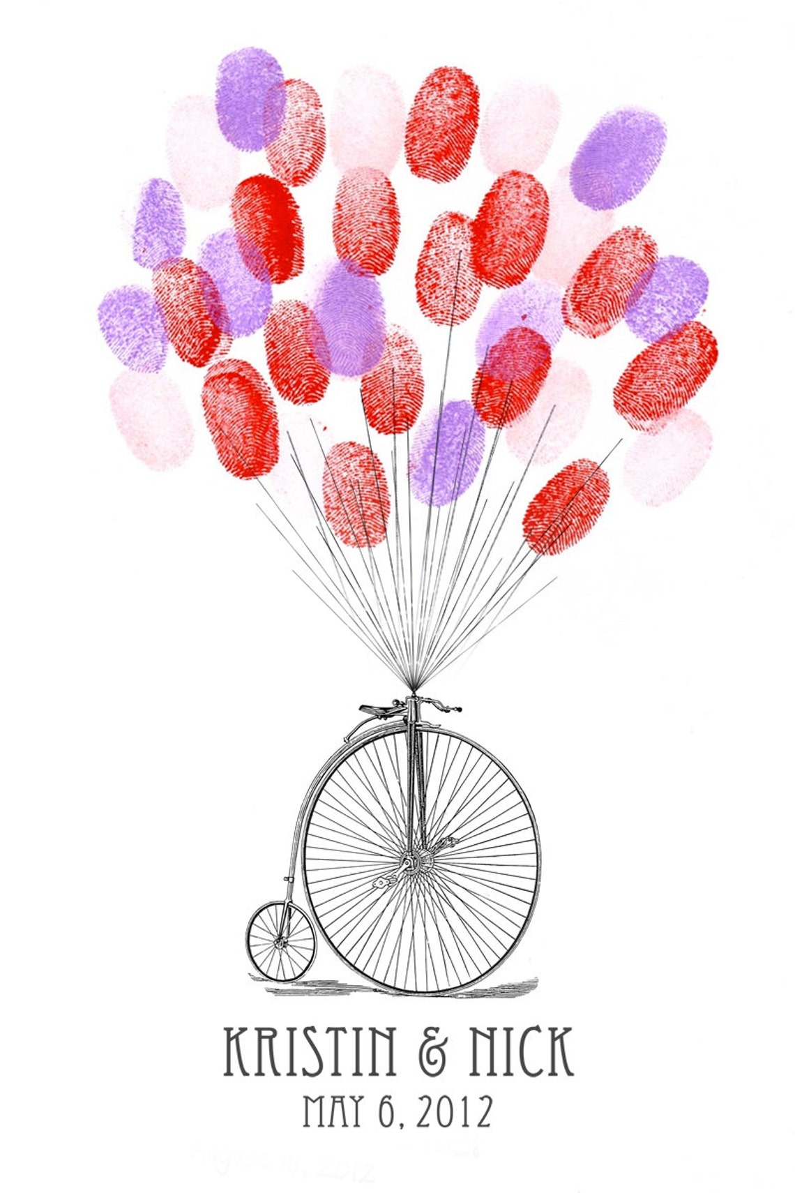 Balloon With Vintage Bike Unique Wedding Guestbook Thumbprint - Etsy Israel