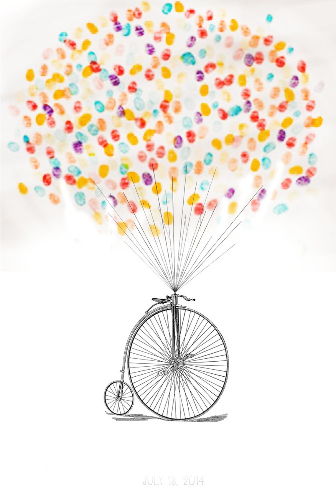 Balloon With Vintage Bike Unique Wedding Guestbook Thumbprint - Etsy Israel