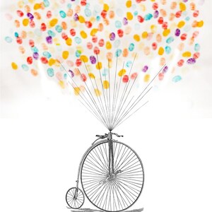 Balloon With Vintage Bike, Unique Wedding Guestbook Thumbprint Art ...