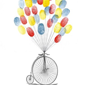 Balloon With Vintage Bike, Unique Wedding Guestbook Thumbprint Art ...