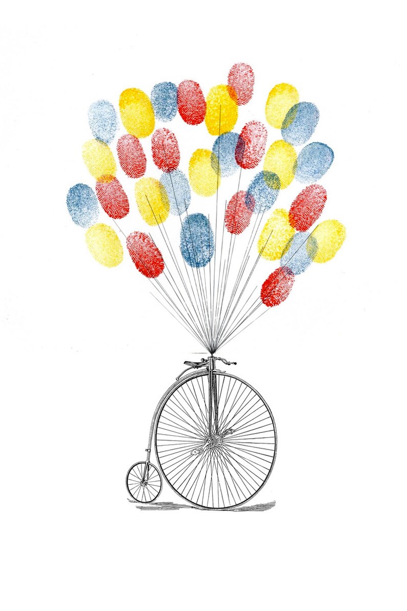 Balloon With Vintage Bike Unique Wedding Guestbook Thumbprint - Etsy Israel