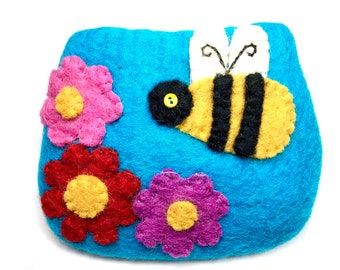 Felted bumblebee bag/bumblebee/bee/blue/blue bee bag/birthday gift