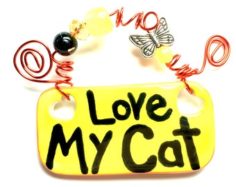 Love My Cat #555 yellow ceramic sign/cat sign/cats/cat Rescue/love/cat paws