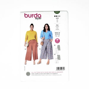 Wide legged trousers- Burda Pattern- Cropped trousers with skirt wrap and side seam pocket- Sizes 18-28- 6035