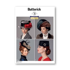 Historical Hat Patterns- Butterick Making History- Beret, pillbox, large brimmed, bustle- Sizes XS-L- B6397
