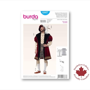 May include: A Burda Style sewing pattern, number 6887, for a Renaissance costume. The pattern includes illustrations of the costume components and the text "Englische Renaissance" and "English Renaissance". A Canadian maple leaf logo is in the lower right corner.