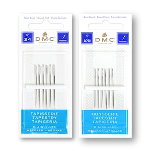 DMC Tapestry Needles- Nickel plated steel with a round end- Pack of 6- Sizes 24 and 26