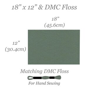 May include: A 18" x 12" piece of green fabric with matching DMC floss for hand sewing. The fabric measures 45.6 cm x 30.4 cm.