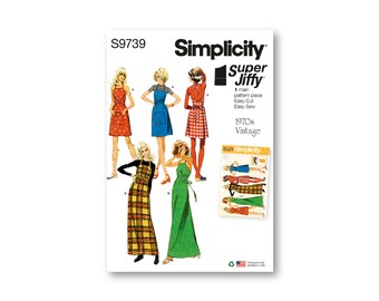 1970s Wrap Dress- Simplicity Pattern- Halter neck, bib apron style, in two lengths, waist tie, and patch pocket Sizes XS-XL- S9739