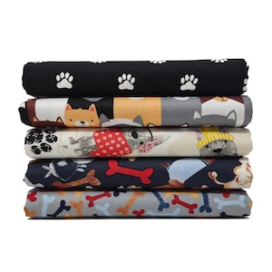 Cat & Dog Fat Quarters- Cotton Quilting Fabric- Paws, Cats, Dogs, and Bones