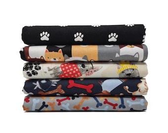 Cat & Dog Fat Quarters- Cotton Quilting Fabric- Paws, Cats, Dogs, and Bones