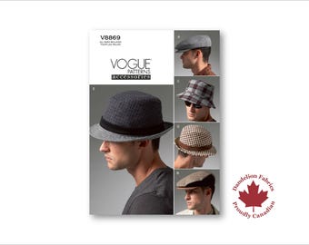 Herren gefütterte Hüte - Vogue-Muster - 3 verschiedene Stile; Schiebermütze, Eimer, und Fedora - Größen S-XL- V8869