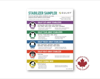 Embroidery Stabilizer Sampler- Sulky- 21 stabilizers in trial sizes- Toppings & backings for machine and hand embroidery, quilting, crafting