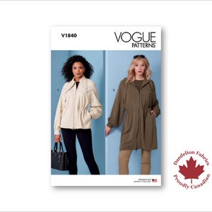 Drawstring Anorak Jacket- Vogue Pattern- 2 lengths, collar or hood, drawstring waist, raglan sleeves, pockets, zipper- Sizes S-XXL- V1840