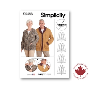 Back Closure Cardigan- Simplicity Pattern- Adaptive design, back velcro closure, pockets, larger neck opening- Sizes XS-XL- S9488