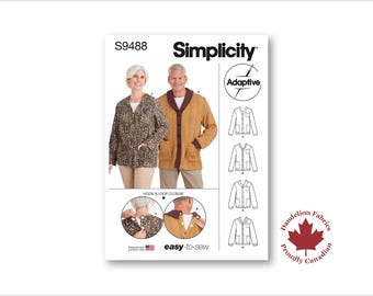 Back Closure Cardigan- Simplicity Pattern- Adaptive design, back velcro closure, pockets, larger neck opening- Sizes XS-XL- S9488