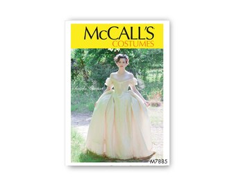 Patrón de vestido rococó: patrón de McCall: corpiño con ballenas y cordón en la espalda, mangas abullonadas y falda plisada con pliegues amplios; tallas 6 a 22; M7885