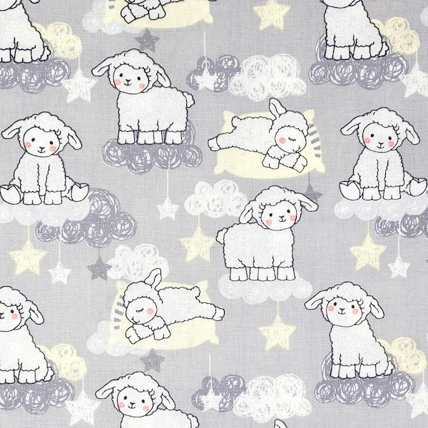 Sleepy Sheep Fabric- 100% Cotton Plain Weave- Printed Quilting Cotton- Broadcloth